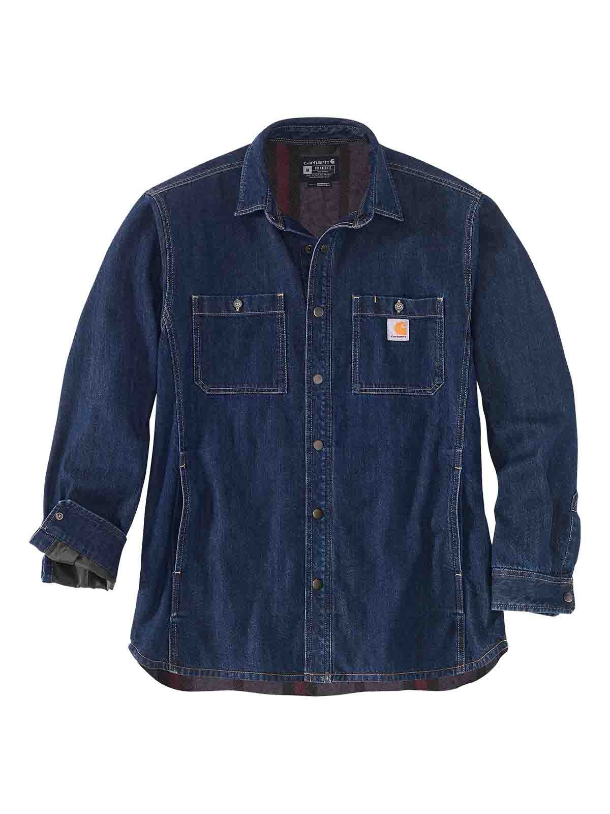 RELAXED FIT DENIM FLEECE LINED SNAP-FRONT SHIRT 105605-H84