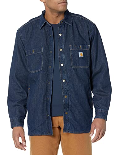 RELAXED FIT DENIM FLEECE LINED SNAP-FRONT SHIRT 105605-H84