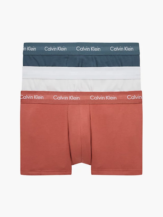 3 Pack Low Rise Trunks - Cotton Stretch dusty cppr/white/hsphr blue