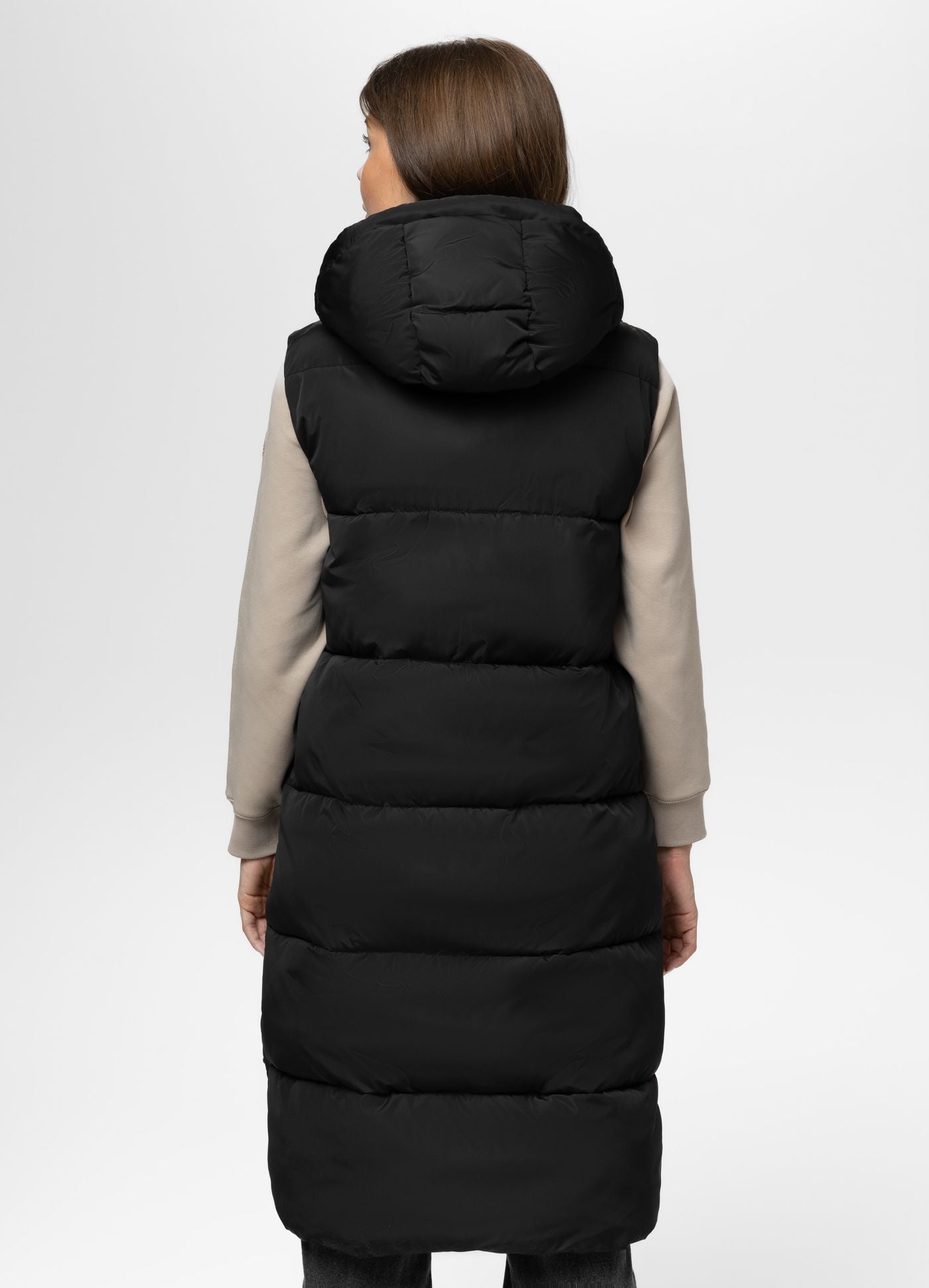 ASHLEY PADDED HOODED LONG VEST BLACK