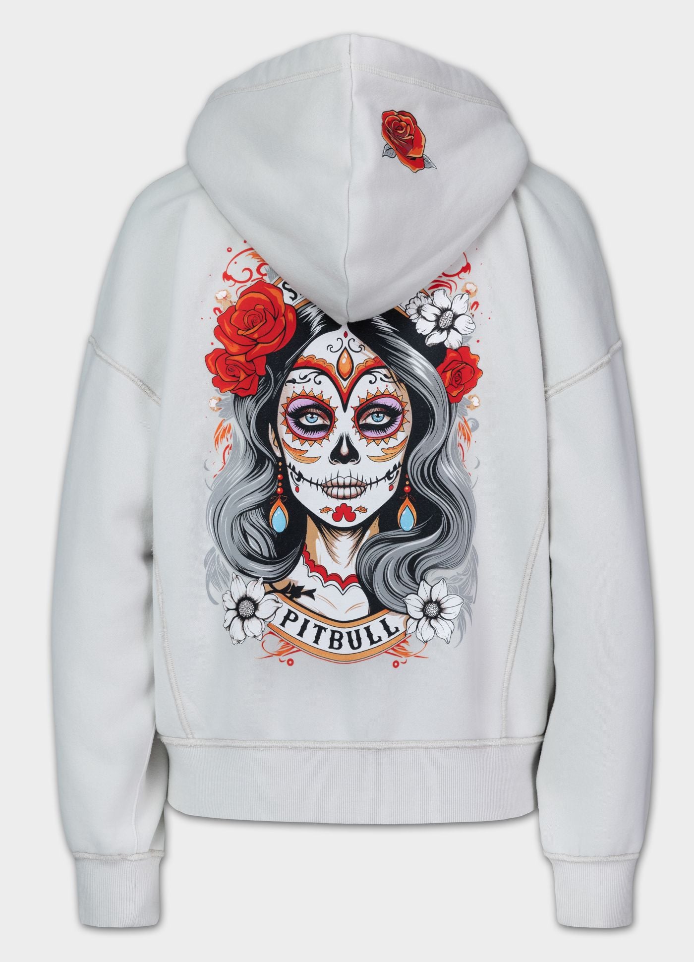 SANTA MUERTE HOODED ZIP WHITE STONE